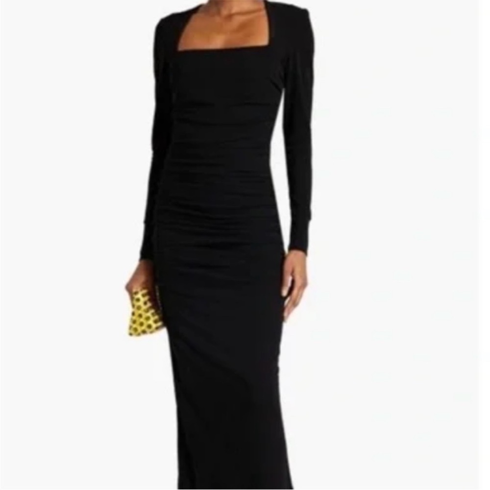 NWT GANNI Viscose Jersey Ruched Dress in Black Bodycon SPlit Stretch Evening 10